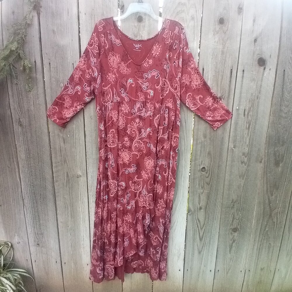 INGRID ISABEL DRESS WOMENS SIZE XXL RED FLORAL PRINT V-WRAP NECK PULLOVER